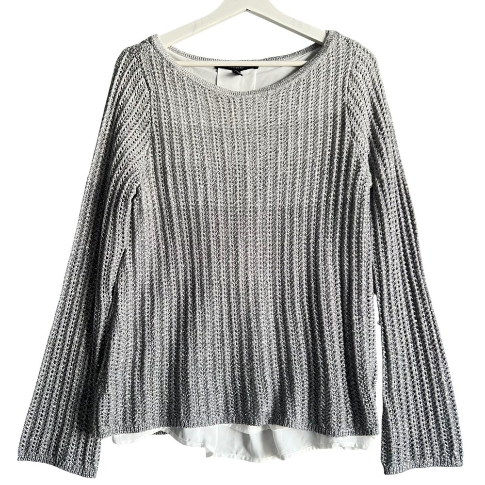 White House Black Market Silver Ombre Metallic Layered Split Back Sweater M